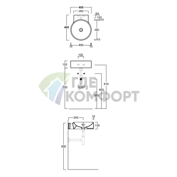 Раковина SIMAS Flow круглая подвесная 40х49 5см c 1 намеч отверстием цвет белый - фото 2