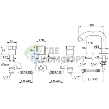 Смеситель для ванны Stella Aster на 4 отверстия в хроме (AT 02311 CR00) - фото 2