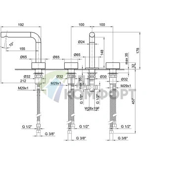 Смеситель для раковины Fantini AF/21: 3 отверстия, матовая натуральная сталь, излив 155 мм (27 93 A204WF) - фото 2