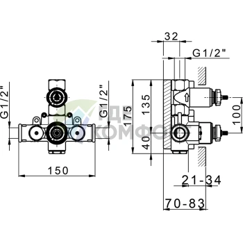 Термостатический смеситель CISAL: встраиваемая арматура 1/2 с запорным вентилем (ZA00930004) - фото 2