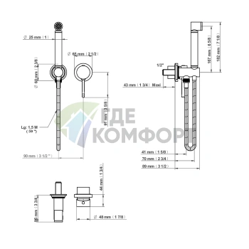 Гигиенический душ THG HAMPTONS с однорычажным смесителем и держателем, хром (G4R-A02-5840/MB) - фото 2