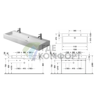 Раковина Duravit Vero для мебели с перел с 2 отв под смеситель 1000x470мм Цвет Белый - фото 2