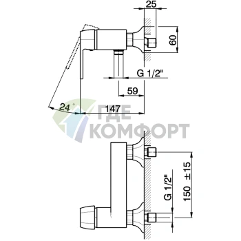 Смеситель для душа CISAL Cherie однорычажный в цвете розовое золото и черный (CH0004447E) - фото 2