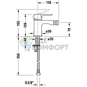 Смеситель для биде Duravit A.1 на 1 отверстие, хром (A12400001010) - фото 2