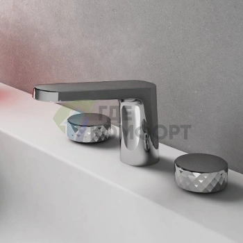 Смеситель для раковины Carlo Frattini Texture Collection, 3-отверстий, ручки H, донный клапан click-clack, хром (F5601HCR) - фото 1