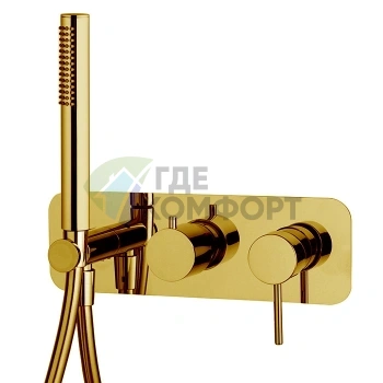 Встраиваемый однорычажный смеситель для душа Carlo Frattini SPILLO UP с переключением на 2 источника и ручным душем, цвет золото (F3049NX2OR) - фото 1