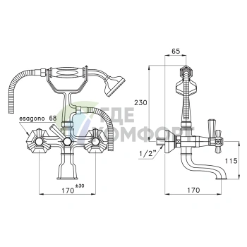 Смеситель для ванны Stella Eccelsa 3274/306 с ручным душем в хроме (EC 02206 CR00) - фото 2