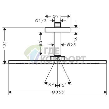 Верхний душ AX с держателем, потолочный, хром (26035000) - фото 2