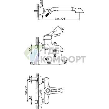 Золотой смеситель для ванны CISAL Arcana Royal с душевой стойкой (AY00012024) - фото 2