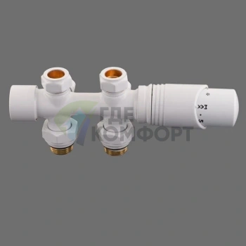 Узел нижнего подключения универсальный Delta Duo белый RAL 9016 с термоголовкой М30x1.5 - фото 3