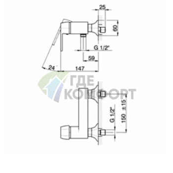 Однорычажный настенный смеситель для душа CISAL Cherie золото (CE00044124) - фото 2