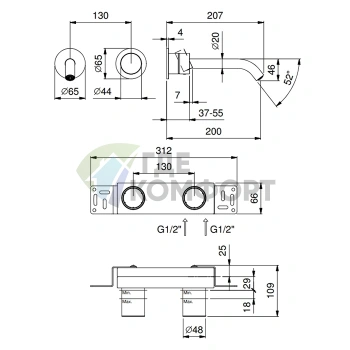 Смеситель для раковины FANTINI AA/27: настенный однорычажный в матовой натуральной стали (33 93 Y111B) - фото 2