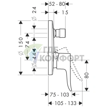 Смеситель для ванны Hansgrohe Metris со встроенным вакуумным переключателем в хромированном исполнении (31493000) - фото 2