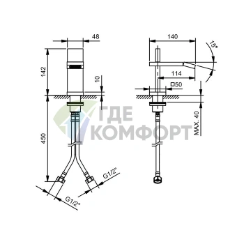 Смеситель для биде Fantini AK/250 в цвете Matt Gun Metal (48 P5 T008WF) - фото 2