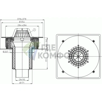 Кровельная воронка HL63P с листвоуловителем и теплоизоляцией - фото 3