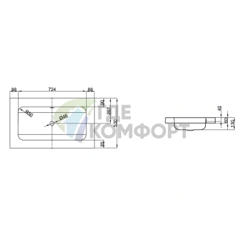 Раковина BETTEOne встраиваемая на столешницу 90x53x6-13 см без отв под смеситель с переливом цвет белый - фото 2