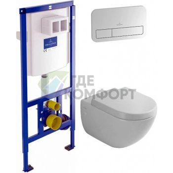 Комплект унитаза Villeroy-Boch Subway Plus с инсталляцией и крышкой-сиденьем, матовый хром - фото 1