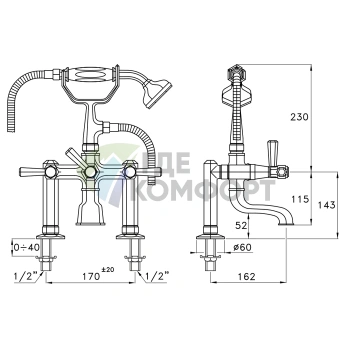 Смеситель для ванны Stella Eccelsa Leve с ручным душем, хром (3274RG306) (EL 02207 CR00) - фото 2