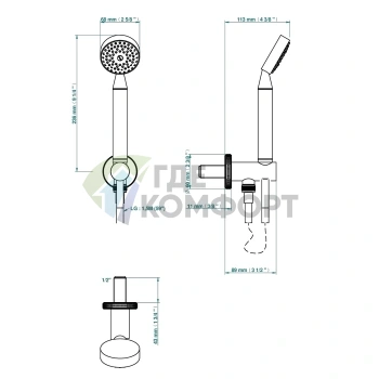 Душевой комплект THG HIRONDELLES с ручным душем и держателем с подводом, цвет Soft Gold (A4J-F30-54) - фото 2