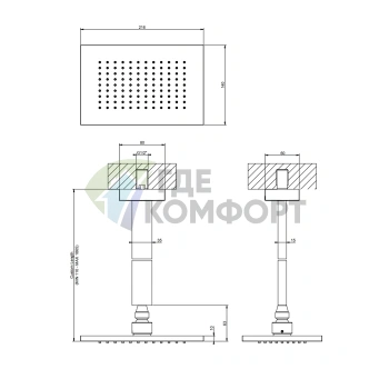 Душевая система Gessi Rettangolo для потолочного монтажа (216x140 мм, регулируемая высота, черный) (20150#299) - фото 2