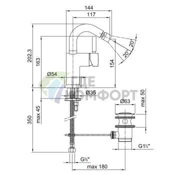 Смеситель для биде Fantini Cafe с донным клапаном, хром (42 02 1808F) - фото 2