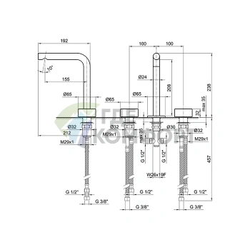 Смеситель для раковины Fantini AF/21 с тремя отверстиями, матовой сталью и высоким изливом (27 93 A206WF) - фото 2