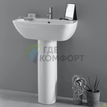 Раковина GLOBO Daily подвесная 66x51см c 1 отв под смесительитель с креплением цвет белый с колонной - фото 1