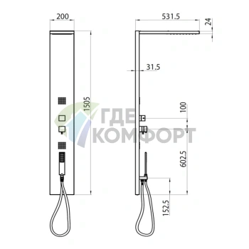 Душевая панель Bossini Manhattan с термостатом и 4 функциями, нержавеющая сталь, хром (L00897.030) - фото 2
