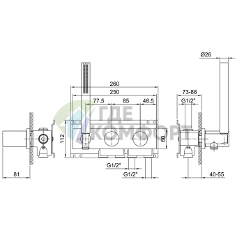 Картридж для смесителя Fantini: переключение между душем и изливом, резьба 1/2 (22 00 D184A) - фото 2