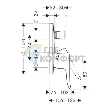 Смеситель для ванны Hansgrohe Metris со встраиваемым вакуумным переключателем (31484000) - фото 2