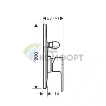 Встраиваемый смеситель для ванны Hansgrohe Vernis Shape в матовом черном цвете (71458670) - фото 2