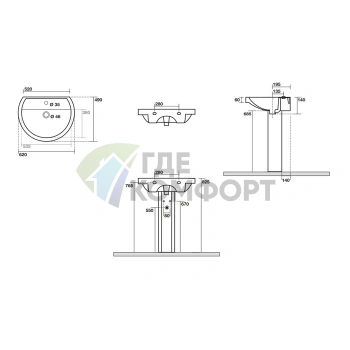 Раковина Kerasan Bit 62см с 1 отверстием под смеситель без креплений цвет белый с колонной - фото 2