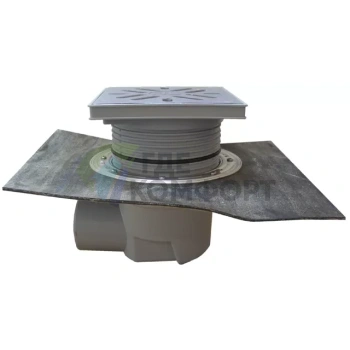 Трап HL615HS с решеткой в подрамнике 226x226 мм-гидроизоляционным полотном и горизонтальным выпуском DN110 - фото 1