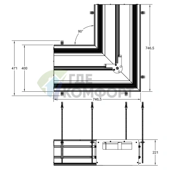 GESSI BINARIO Угловой профиль 740х740 мм на 5 модулей с установкой Shift-Fix, цвет Black XL (61052#299) - фото 2