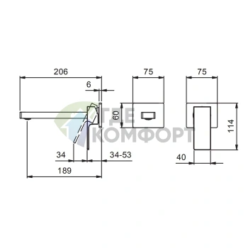 Смеситель для раковины Fantini Mint встраиваемый, хром (190 мм, 2 отверстия, без донного клапана) (34 02 F811B) - фото 2