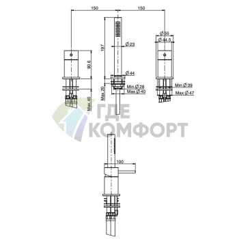 Смеситель для ванны FIMA Carlo Frattini Spillo Steel двойной, с душевым комплектом, нержавеющая сталь (F3074/1INOX) - фото 2