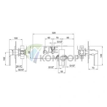Смеситель для души Fantini AR/38: Встраиваемая система на два источника воды, хром (38 02 3384SB) - фото 2