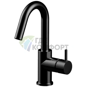 Смеситель для раковины CISAL Less New однорычажный с донным клапаном, черный матовый (LN00047540) - фото 1