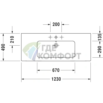 Раковина Duravit ME by Starck для мебели с перел с 3 отв под смеситель 1230x490мм Цвет Белый - фото 2