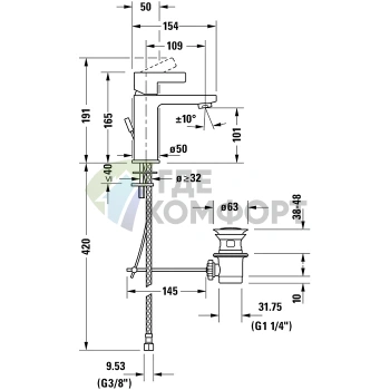 Смеситель для раковины Duravit D-Neo на 1 отверстие с донным клапаном, хром (DE1020001010) - фото 2