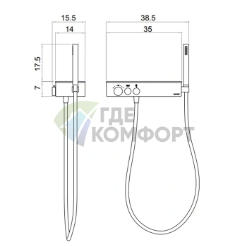 Душевая система HAFRO ICON TAPS 2 TASTI с термостатом и ручной лейкой, 2 выхода (4IC101 nero) - фото 2
