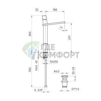 Золотой однорычажный смеситель Bossini Cube для раковины с высоким изливом (Z004303.021) - фото 2