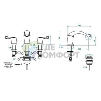 Смеситель THG Bagatelle Pierre Noire для раковины на 3 отверстия с донным клапаном, черные ручки, полированное золото (U3F-F01-151) - фото 2