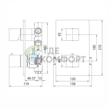 Термостат для душа Bossini Cube встраиваемый с девиатором, цвет золото (Z00061.021) - фото 2