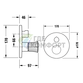 Смеситель для душа Duravit White Tulip на 2 выхода, встраиваемый, с обратным клапаном, хром (WT4210012010) - фото 2