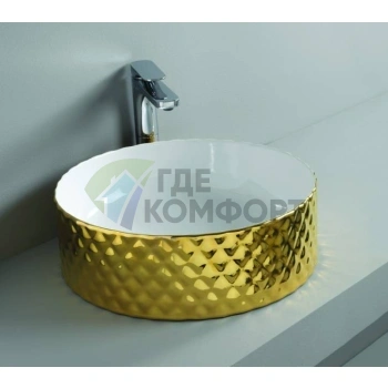 Раковина Artceram ROMBO накладная 44 см без отв под смесительитель без слив перелива цвет белый-золото - фото 1