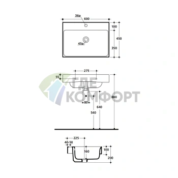 Раковина KERASAN Cento 60х45 подвесная-накладная с 1м отверстием под смесительитель цвет белый - фото 2