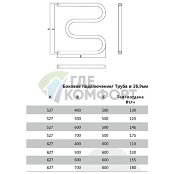 Полотенцесушитель Terminus М-образный 26.9 ПС 60x40 - фото 4