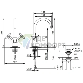 Смеситель для раковины Fantini Icona Classic с нажимным донным клапаном, хром (53 02 R056F) - фото 2
