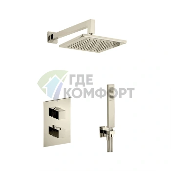 Комплект для душа CISAL Wave с термостатическим смесителем и верхним душем в цвете Сатинированный никель (WE0KT0102F) - фото 1